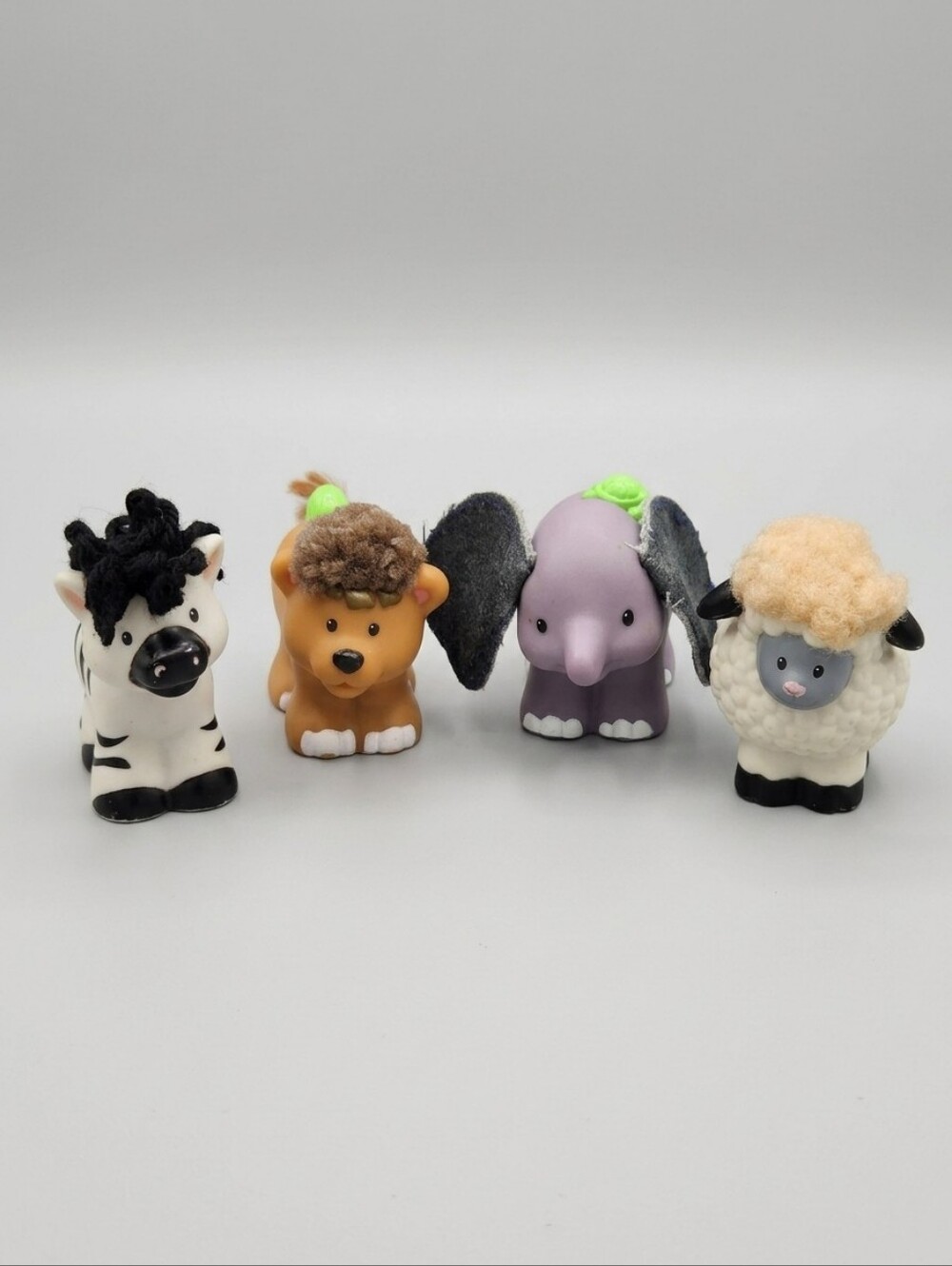 Vintage Little People Touch and Feel Animals Lot: Lion, Zebra, Elephant, Sheep)